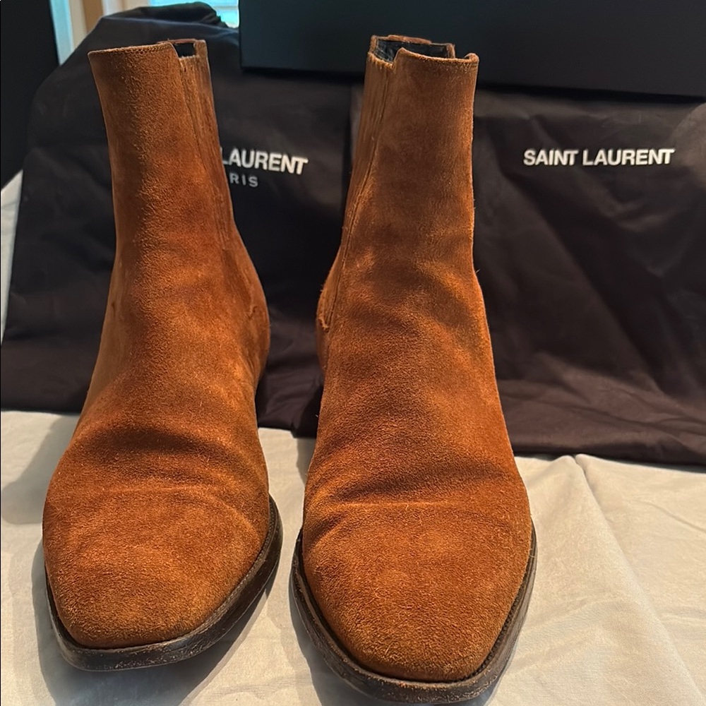 Saint Laurent Tan Suede Ankle Boots